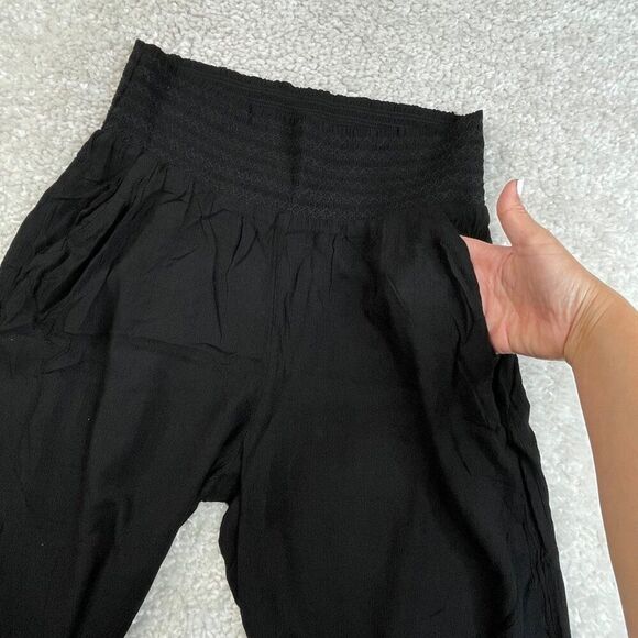 American Eagle High Waisted Crinkle Gauze Wide Leg Pant Black - Picture 5 of 8